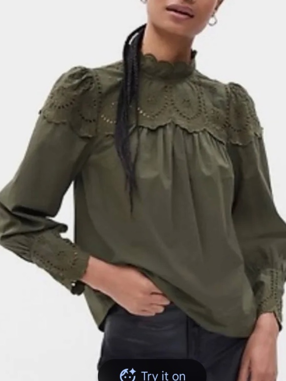 Gap Olive Eyelet Yoke Long-Sleeve Top